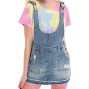 HOT TOPIC Distressed Denim Skirt Overalls